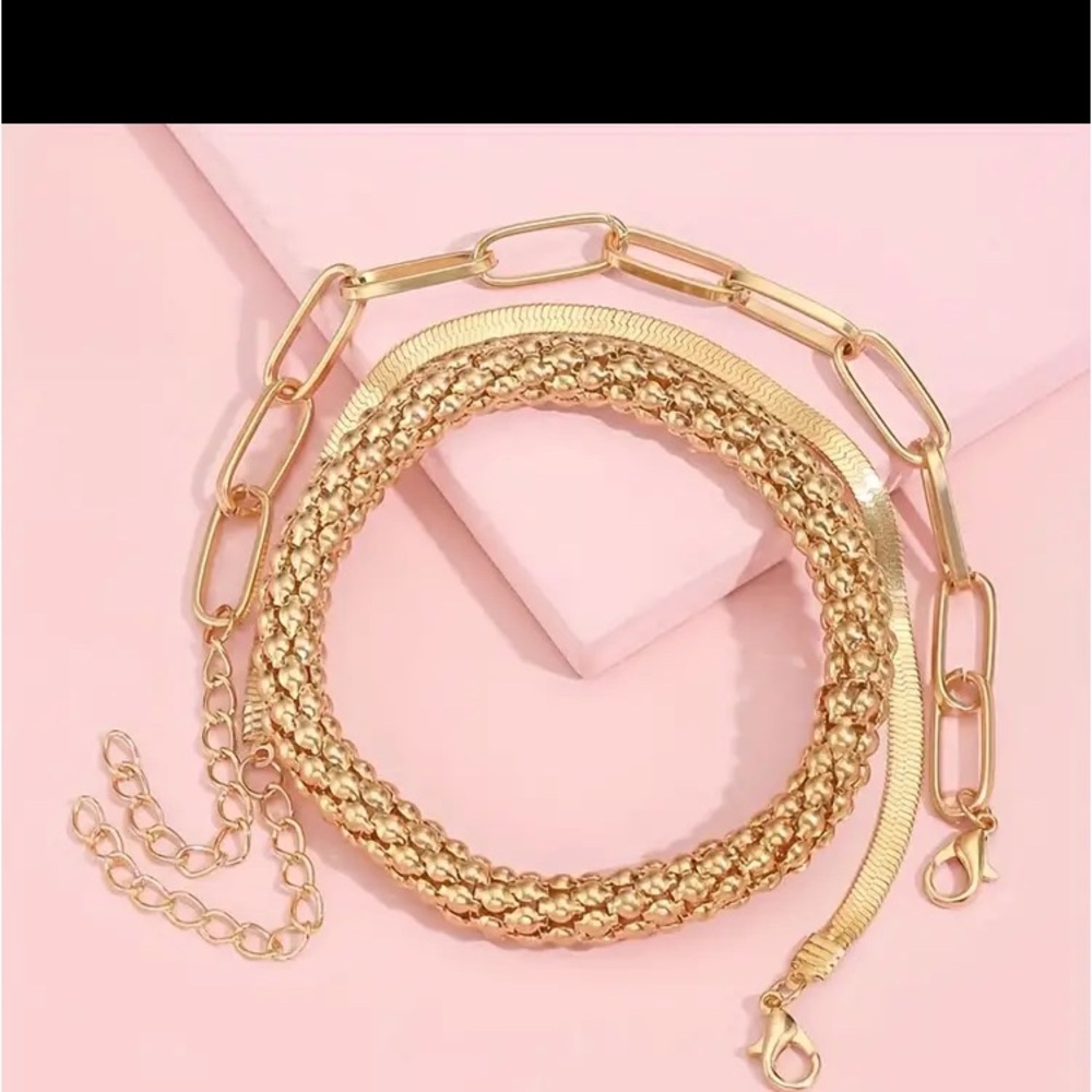3pcsVintage GoldenColor SnakeBone Chain Multilayer Bracelet Creative Retro Chain